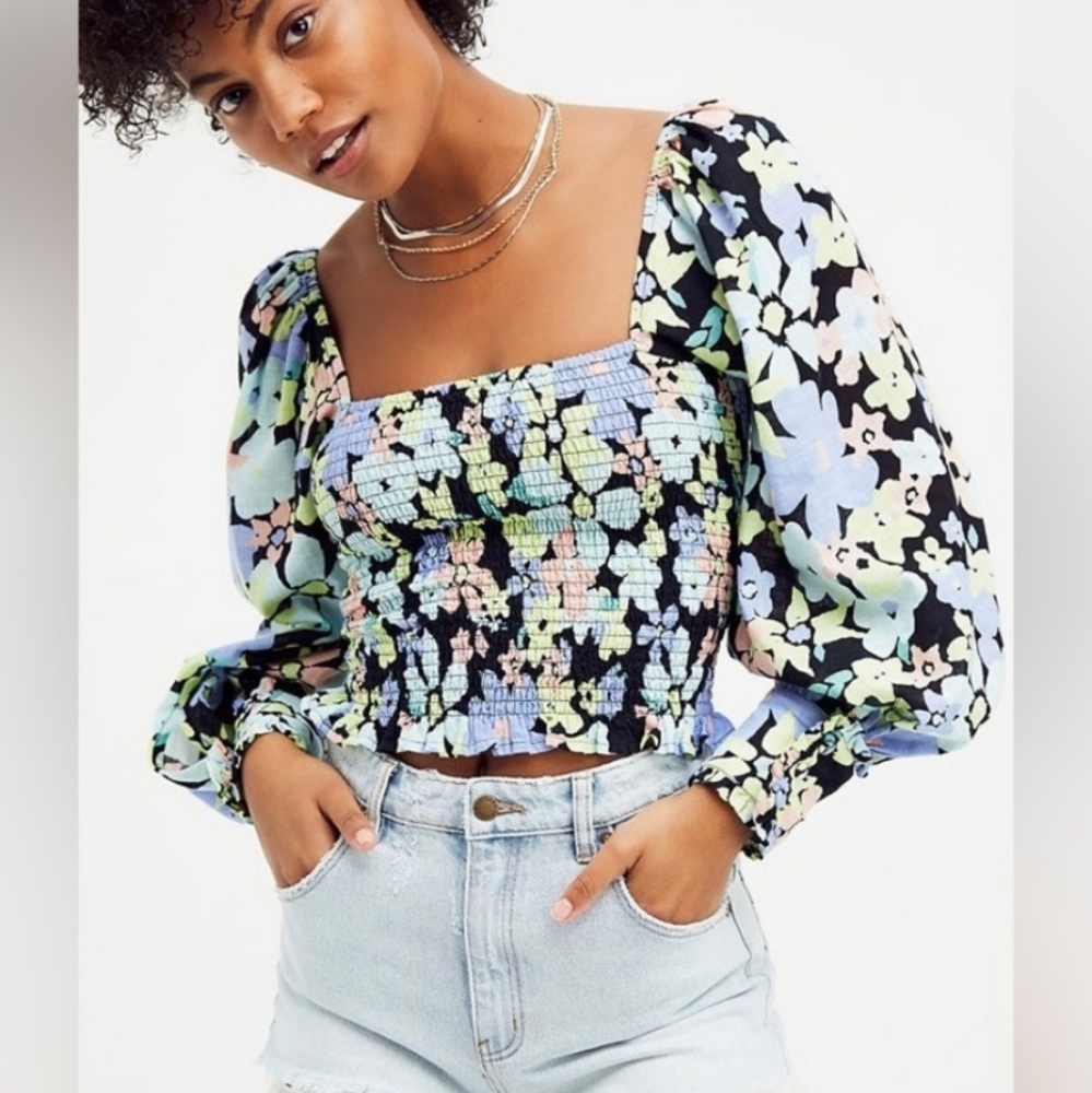 Free People  Ariana Floral Blouse In Retro Combo SZ L